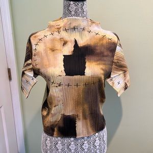 RARE Issey Miyake PLEATS PLEASE, size 3, light brown base color with designs